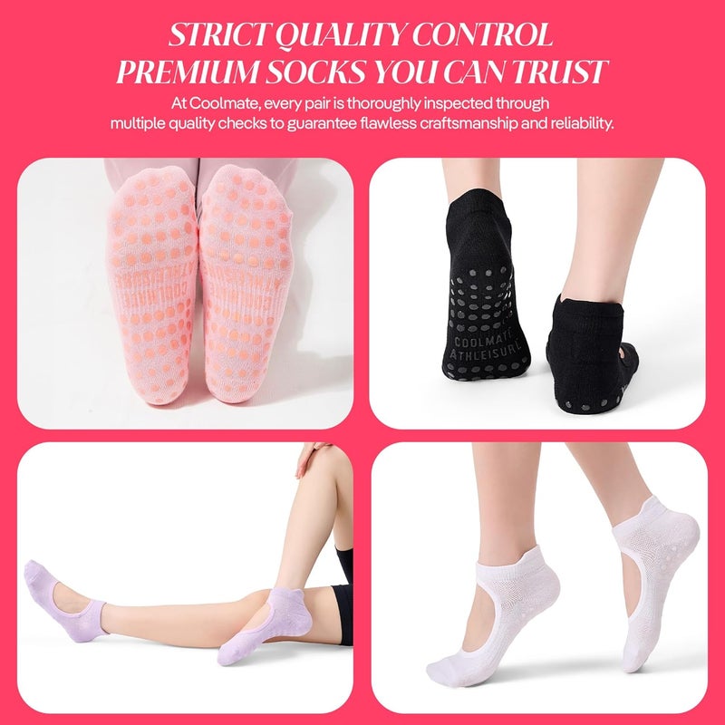 CoolMate Store Pilates Socks with Grips for Women, Yoga Socks, Crew Non Slip Women for Barre, Pilates Gifts - Image 5
